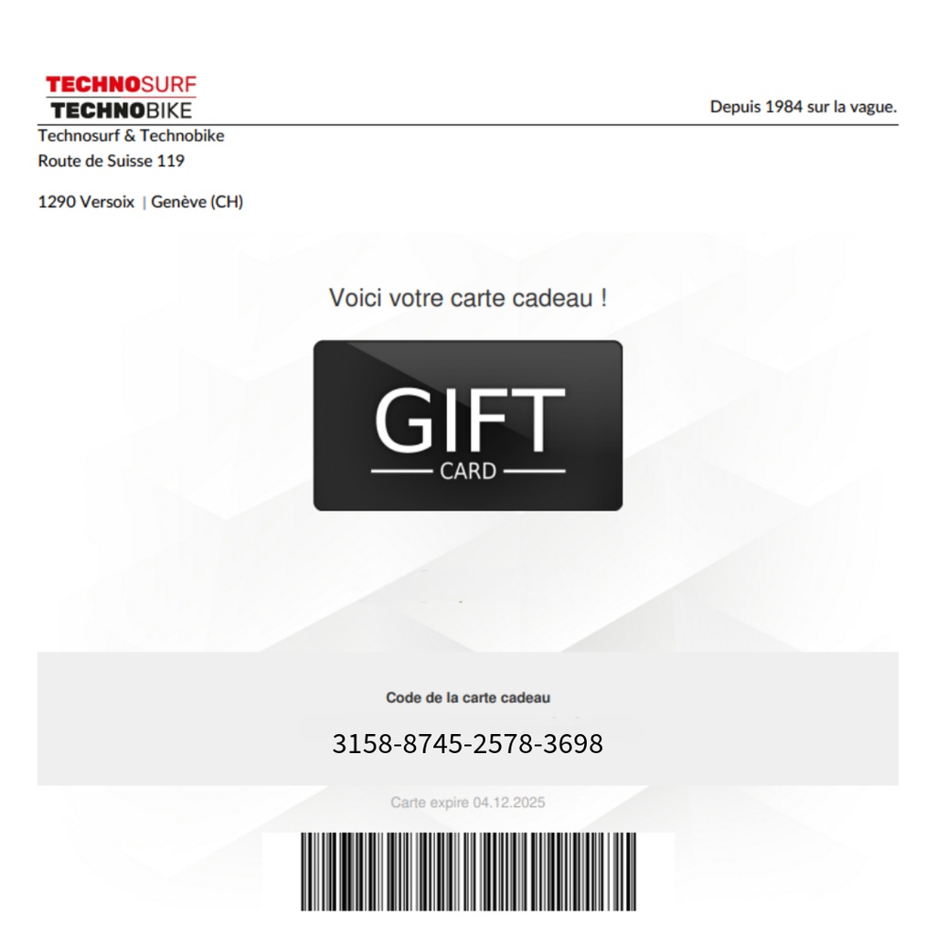 Technosurf - Carte Cadeau 250 CHF